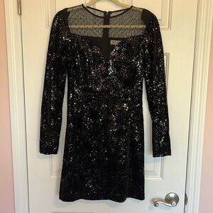 Michael Kors evening sheath dress, long sleeve velvet sequin size 4